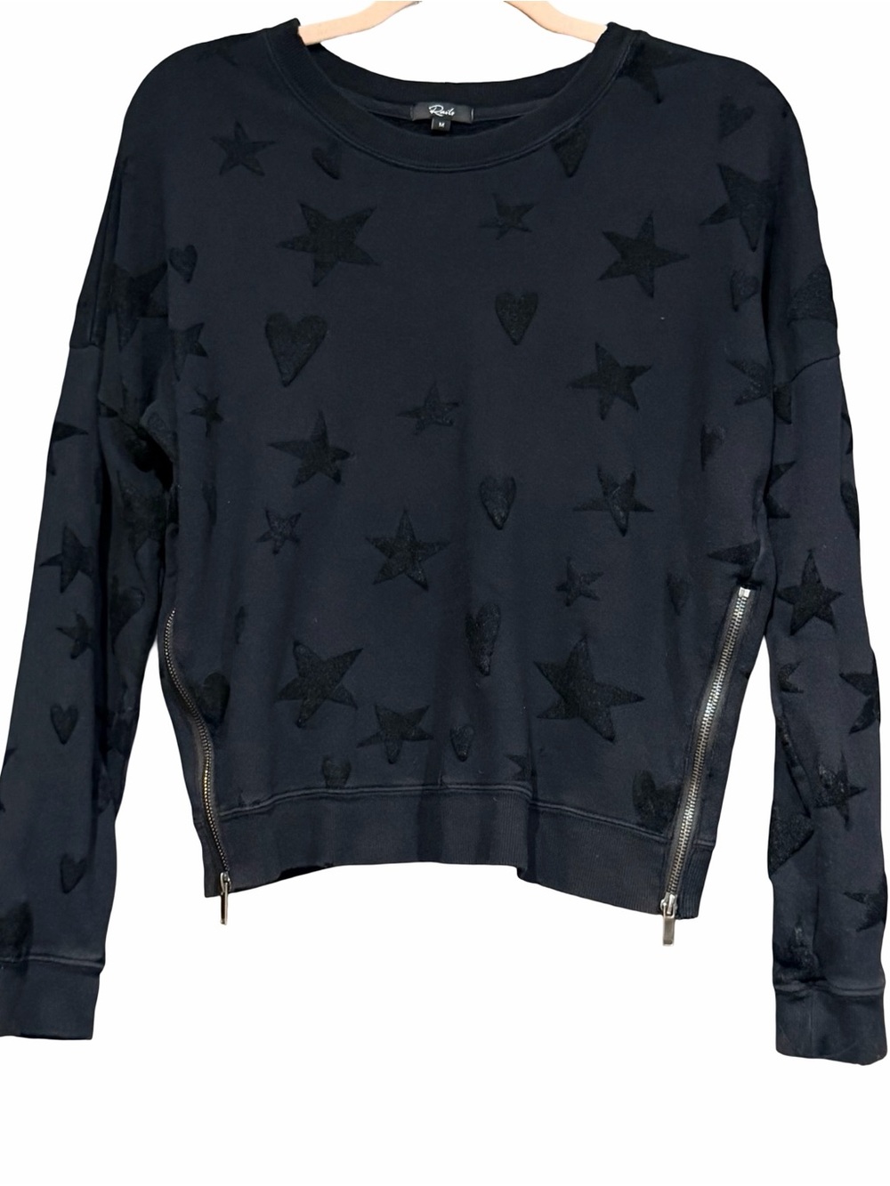 Rails Black Marlo Flocked Hearts Stars‎ Distressed Sweatshirt
